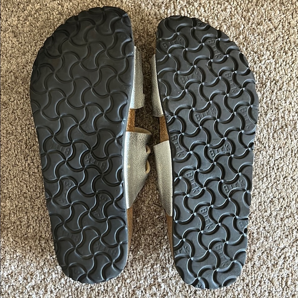 Birkenstock Cream Sandals with Cork Footbed - Picture 2 of 4